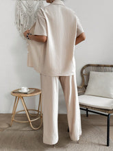 Women's Solid Color Short Sleeve Shirt, Spaghetti Strap Tank Top And Pants Set